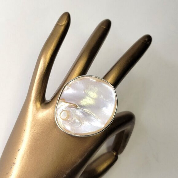 Natural Baroque Mother Of Pearl Ring ADJUSTABLE Band - Picture 1 of 6